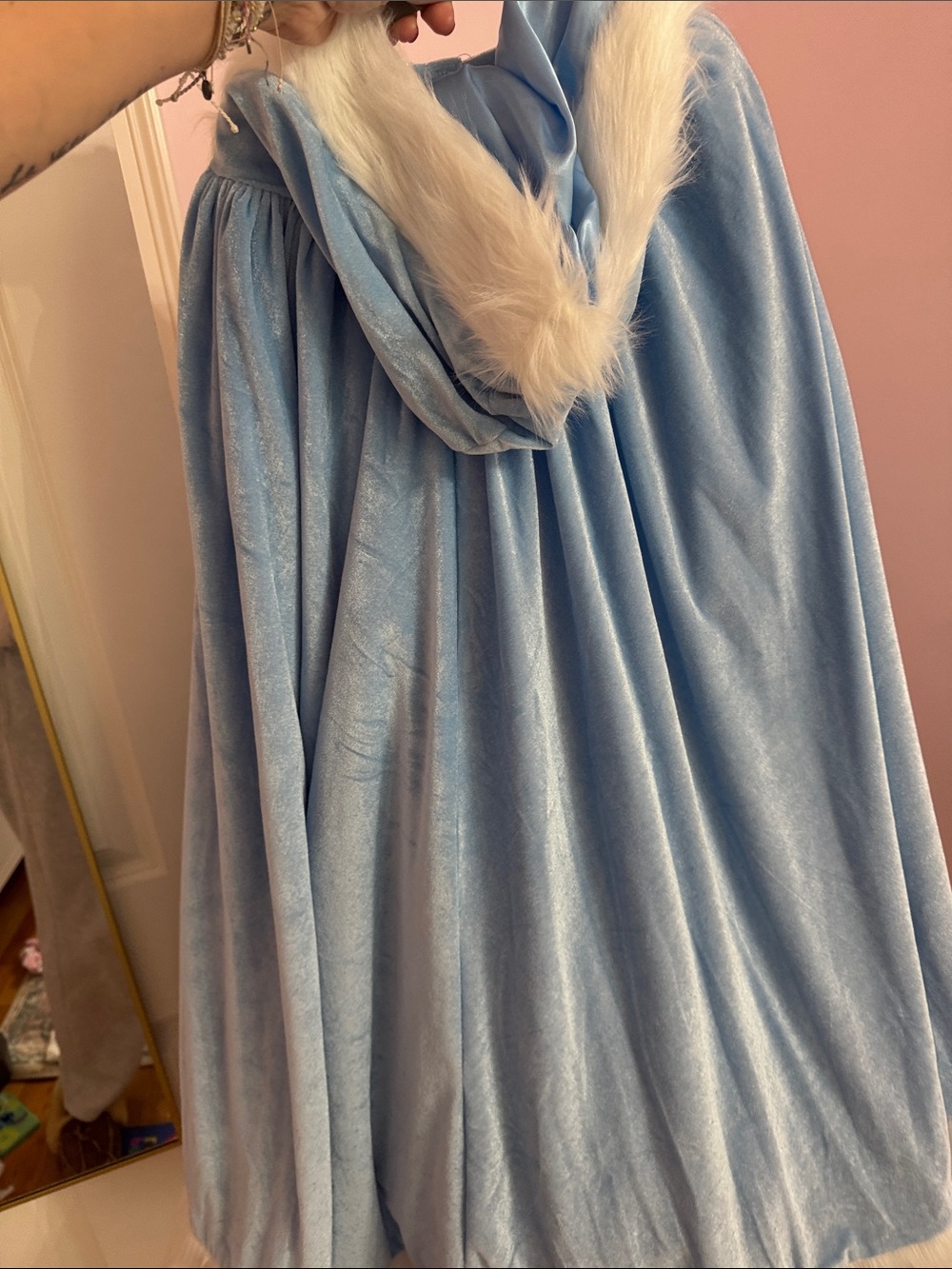 Frozen Inspired Blue Velvet Faux Fur Trim Princess Cape with Pearled Accent - Picture 9 of 9